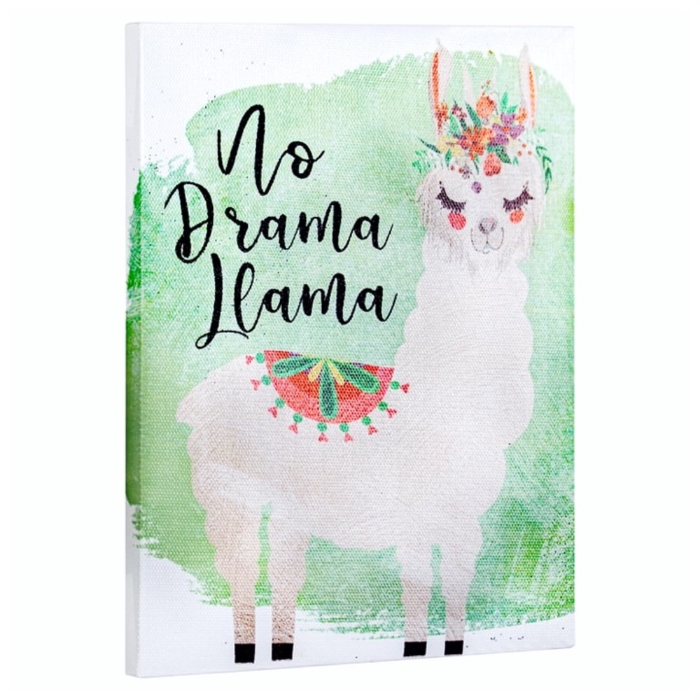 NWT : ‘no drama llama’ floral festive sparkly canvas wall art decor